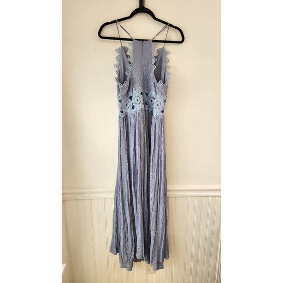 Lulus This is Love Slate Blue Maxi Dress Lace Gauzy Full Length Bridesmaid Sz M - Picture 4 of 11